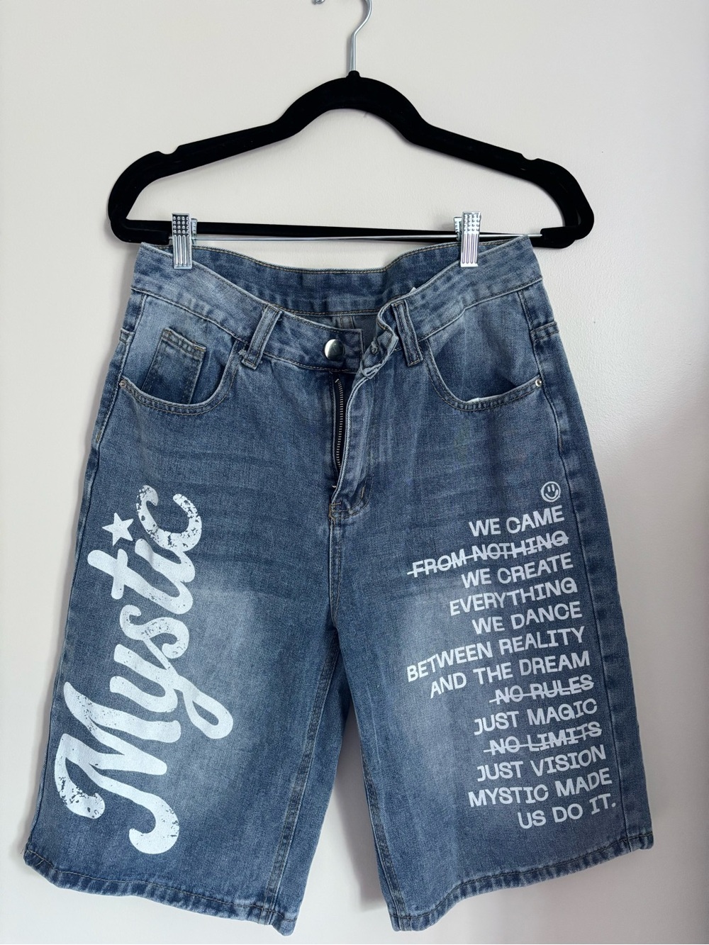 Mystic White Graphic Blue Men’s Relaxed Denim Shorts